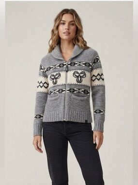 Aritzia TNA Sea to Sky Cowichan Zip-Up Lambswool Sweater - Size XS/S